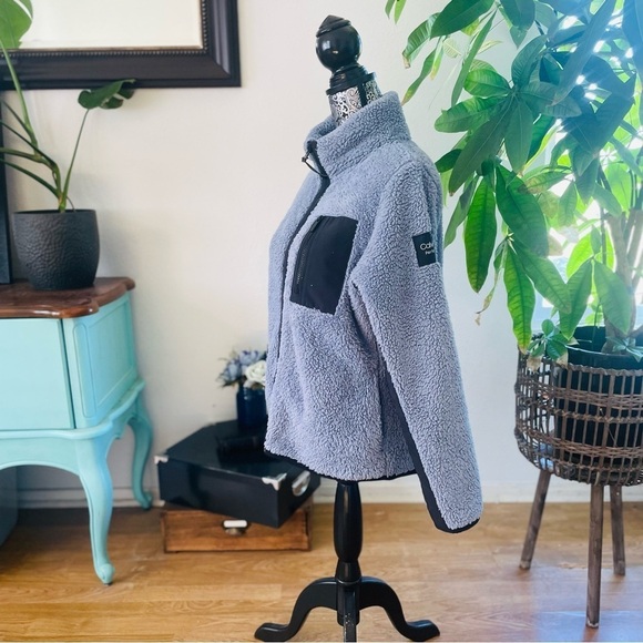 Calvin Klein Hybrid Teddy Fleece Zip Through Jacket in Steele Blue Gray, Size L - Picture 6 of 8